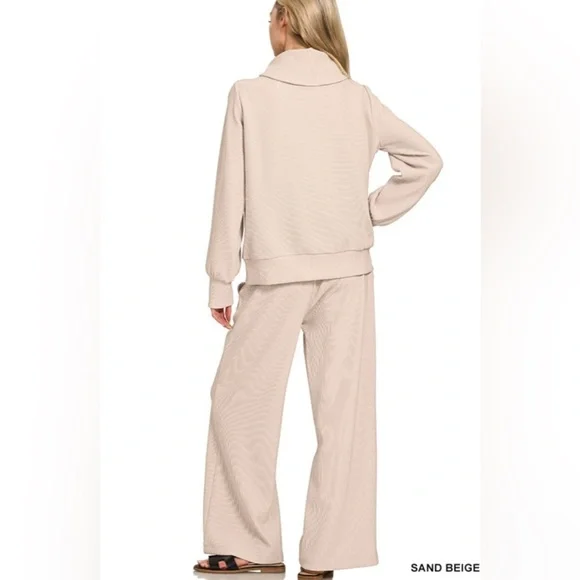 Zenana Outfitters Sand Beige Ribbed Knit Pullover & Pants Set - Picture 2 of 2